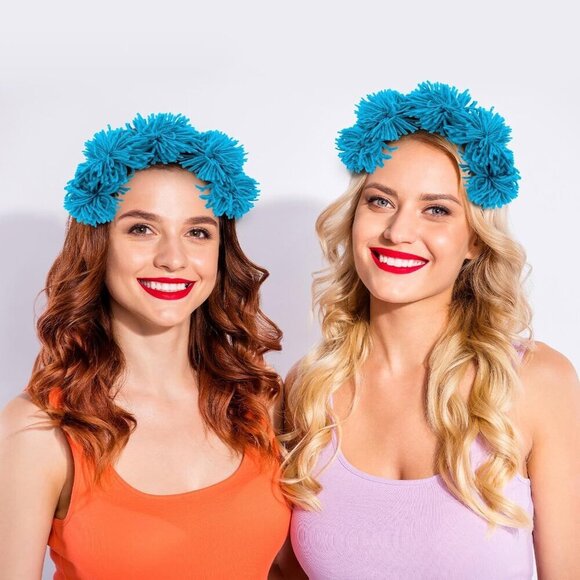 4 Pcs Blue Fuzzy Pom Pom Headbands Kids Adults Costume Accessories main image 4